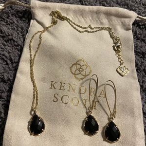 Kendra Scott Black/Gold Necklace & Earrings Set